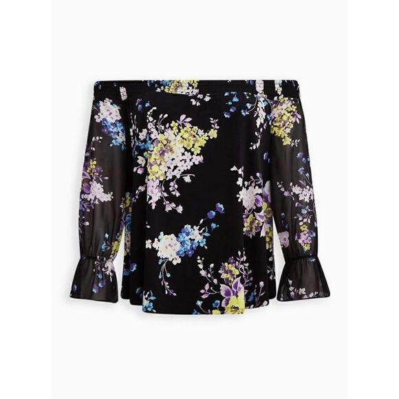 Torrid Off-Shoulder With Chiffon Sleeves Swing Top (Sz 1) - Picture 1 of 6